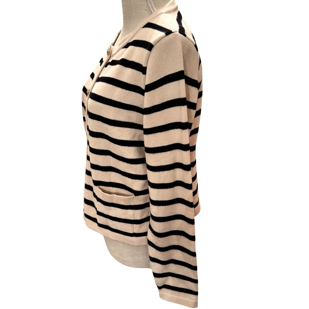 Striped Knit Cardigan with Gold Buttons - Apricot and Black - Picture 4 of 12